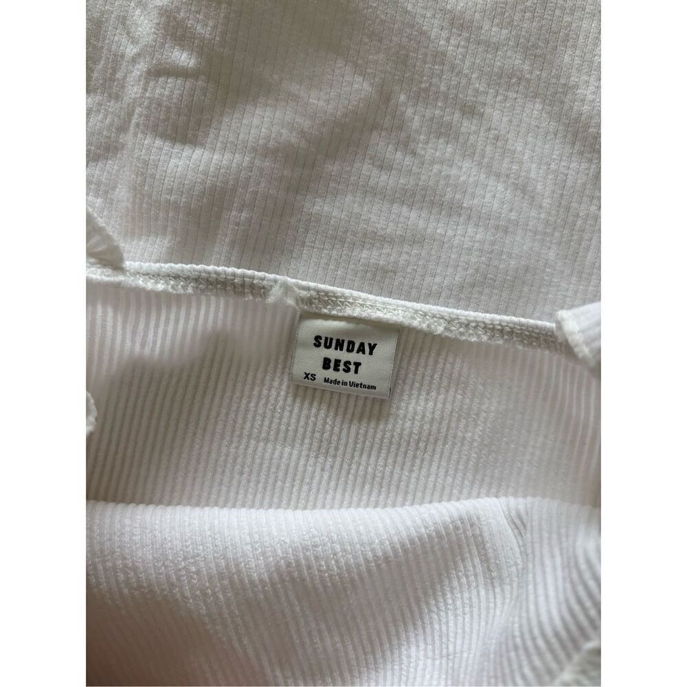 Aritzia Sunday Best White Ribbed Ruffle Strap Mini Dress Size XS - Picture 2 of 9